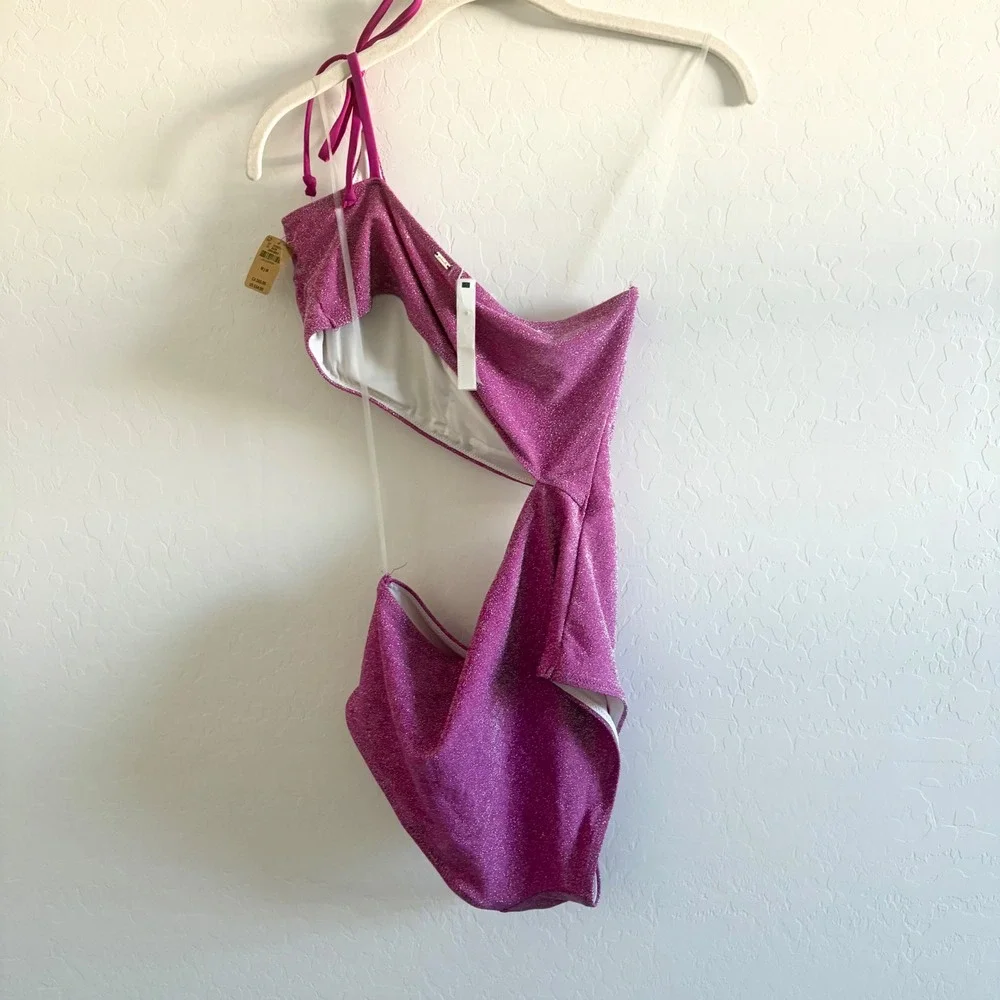 PINK Victoria's Secret One Shoulder Cut Out Monokini Purple Pink Sparkle Med NWT